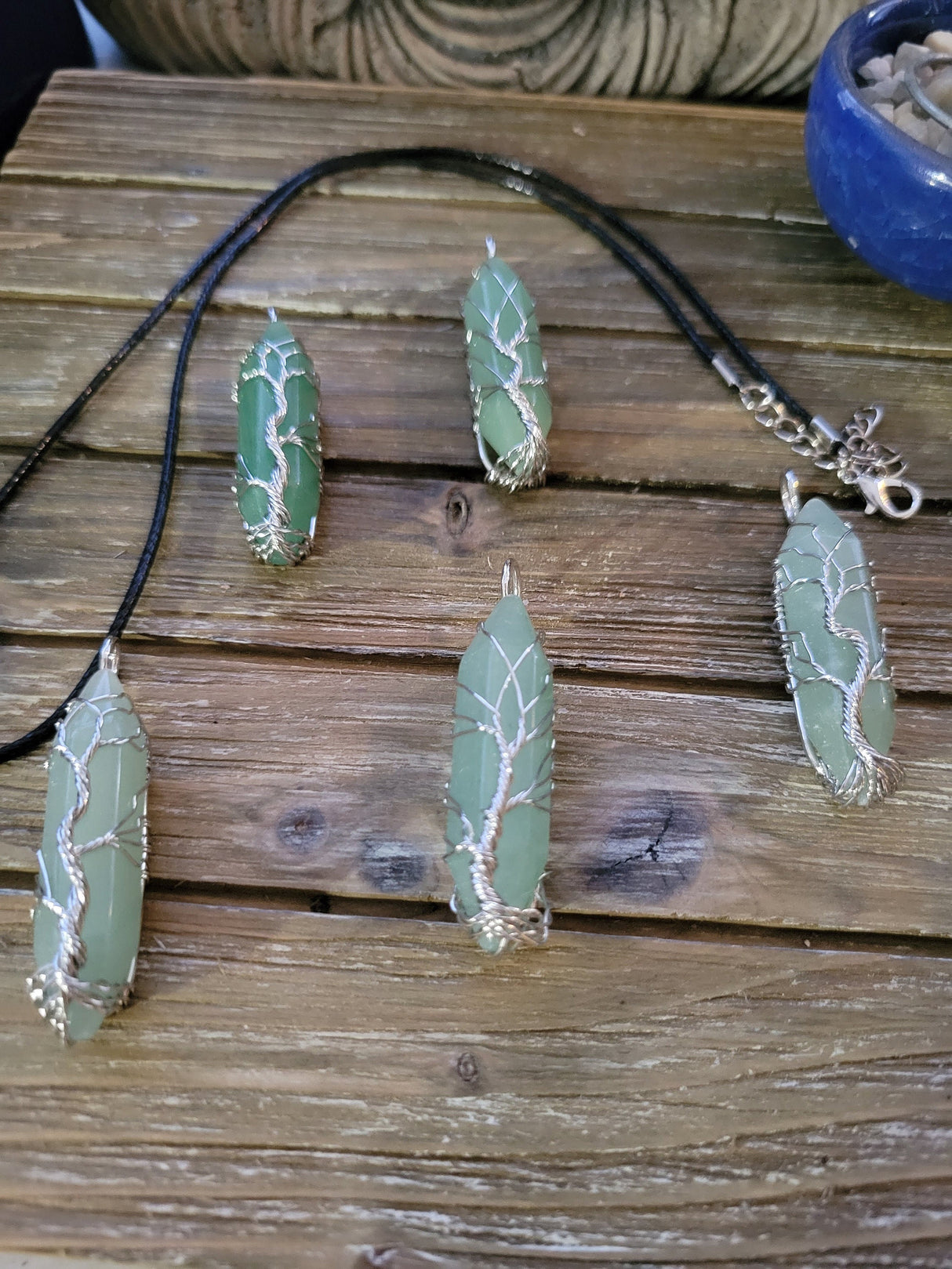 Green Aventurine Tree of Life Pendant: Wire Wrapped Crystal Jewelry