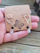 Selenite & Onyx Dangle Earrings: Hypoallergenic Crystal Jewelry