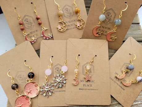 Crystal Bead Dangle Earrings: Gold Celestial Jewelry