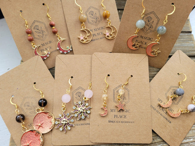 Crystal Bead Dangle Earrings: Gold Celestial Jewelry