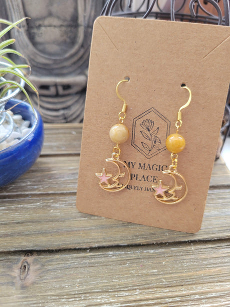 Crystal Bead Dangle Earrings: Gold Celestial Jewelry