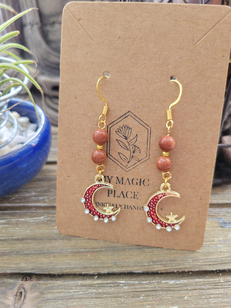 Crystal Bead Dangle Earrings: Gold Celestial Jewelry