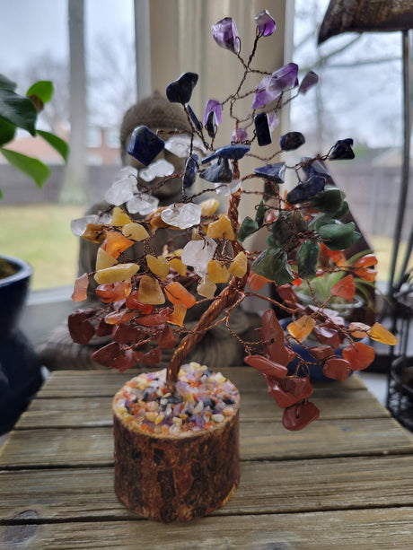 Chakra Stones Tree of Life: Handmade Gemstone Sculpture