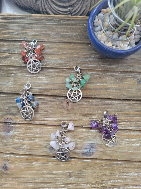 Mixed Stone Chips Pentagram Pendant: Crystal Protection Charm