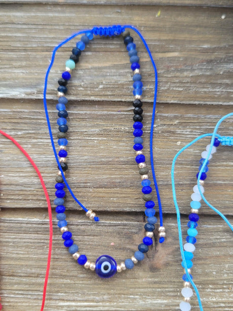 Mixed Color Evil Eye Protection, Adjustable Nylon Cord Braided Bead Bracelets, with Evil Eye Lamp work Beads,