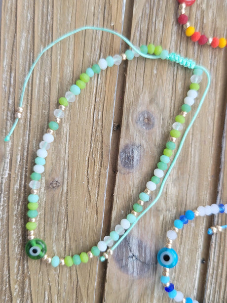 Mixed Color Evil Eye Protection, Adjustable Nylon Cord Braided Bead Bracelets, with Evil Eye Lamp work Beads,
