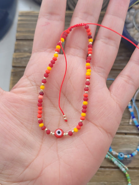 Mixed Color Evil Eye Protection, Adjustable Nylon Cord Braided Bead Bracelets, with Evil Eye Lamp work Beads,