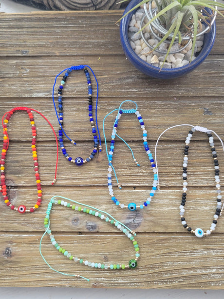 Mixed Color Evil Eye Protection, Adjustable Nylon Cord Braided Bead Bracelets, with Evil Eye Lamp work Beads,