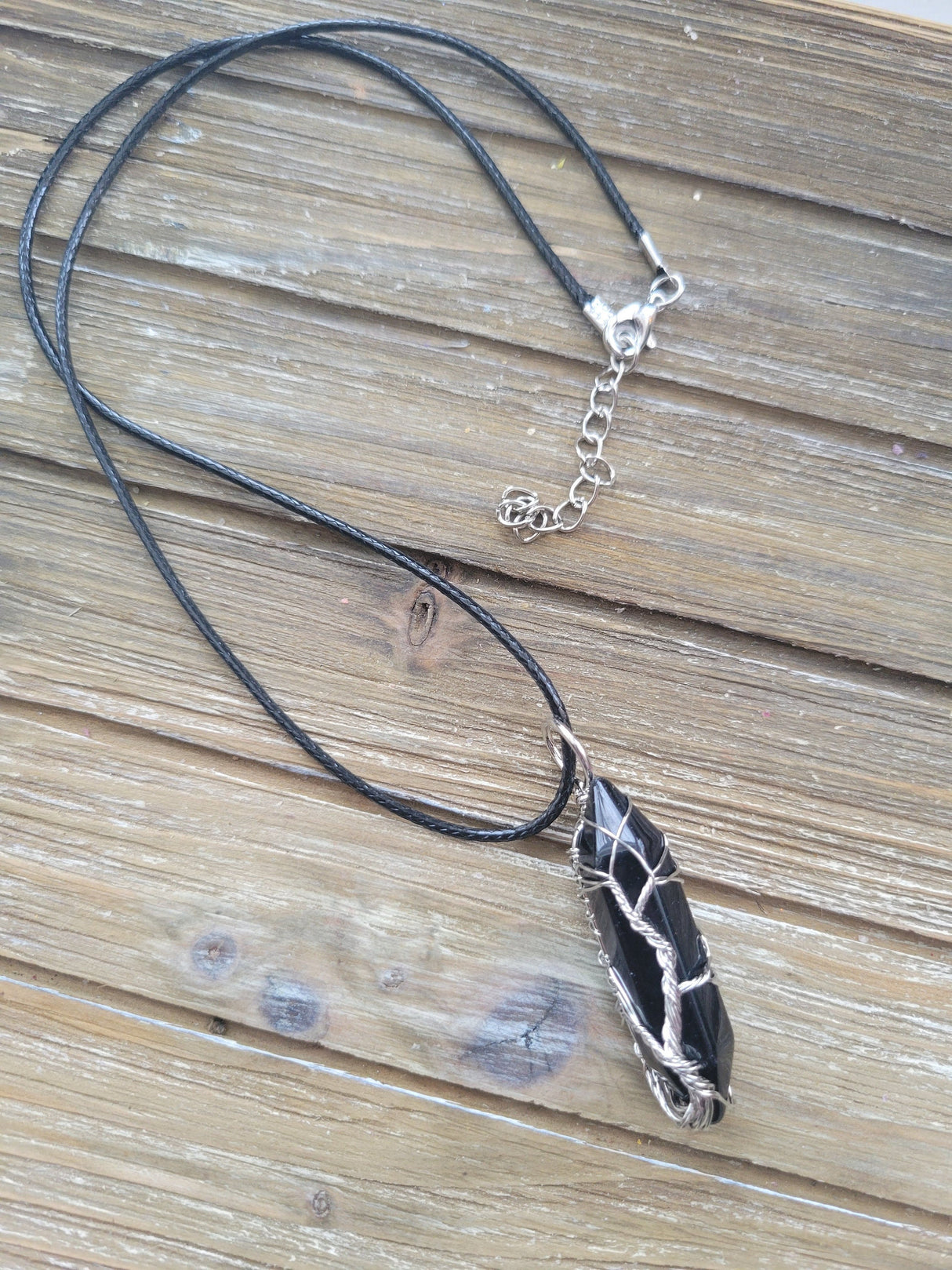 Black Agate Tree of Life Pendant: Wire Wrapped Crystal Necklace