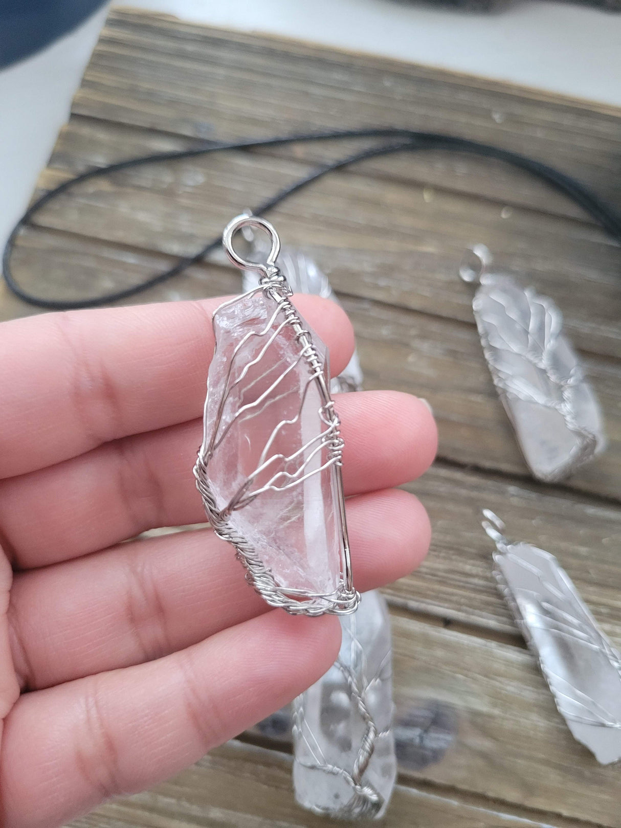 Clear Quartz Tree of Life Pendant: Brass Wire Wrapped Crystal Jewelry