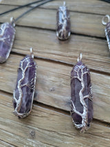 Natural Amethyst Big Wire Wrapped Pendants and Cord