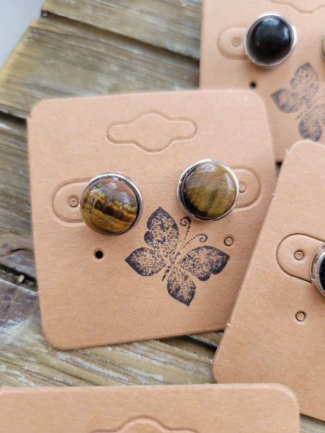 Stud Earrings, with Brass Findings, Half Round, Crystal Studs