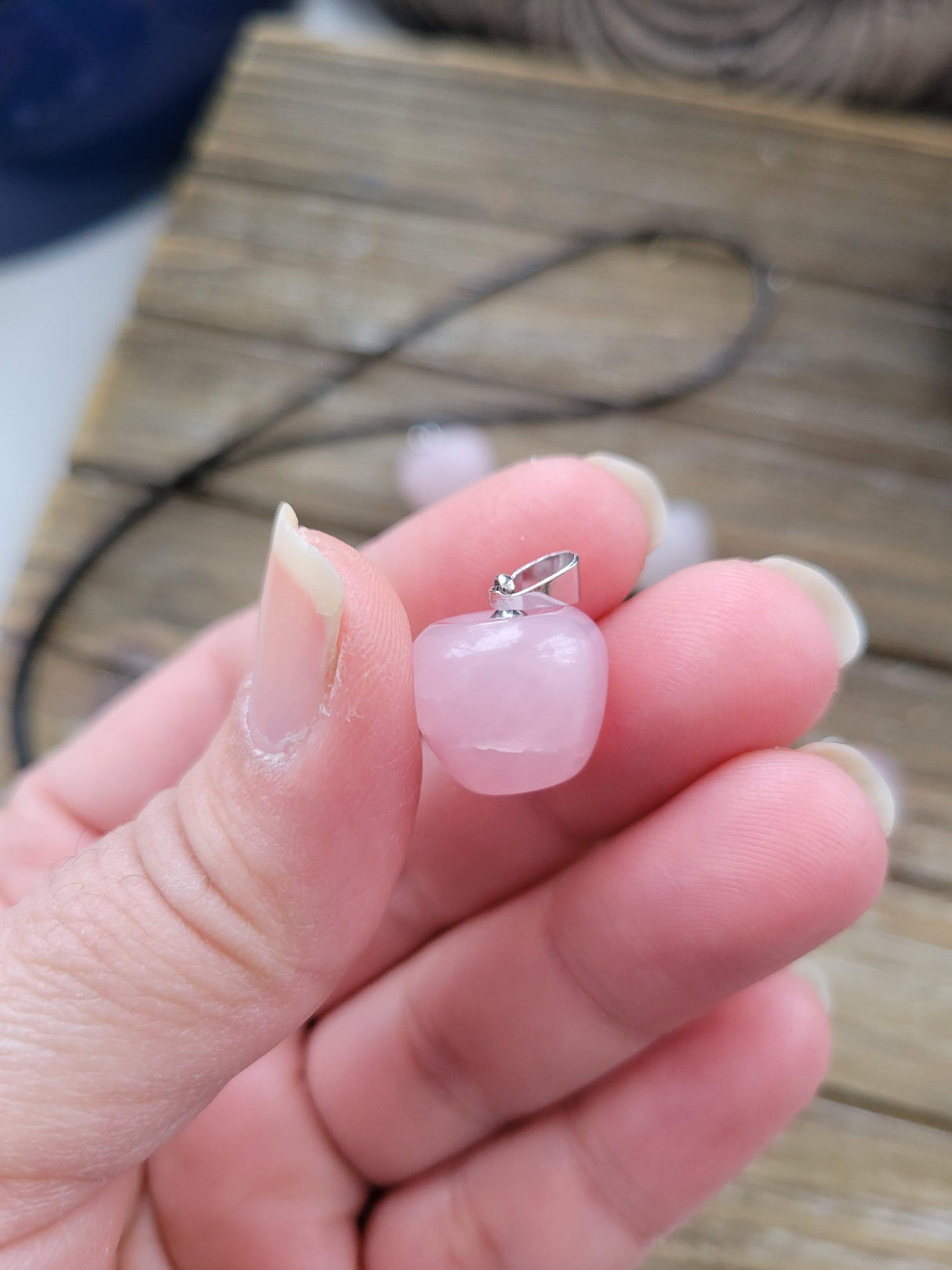 Rose Quartz Apple Pendant, Crystal Necklace, 14mm