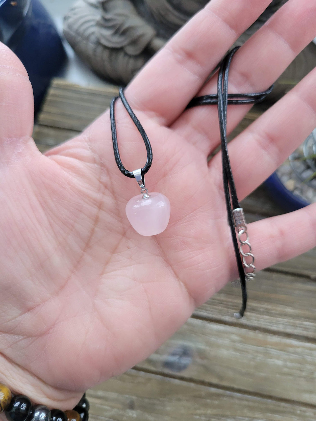 Rose Quartz Apple Pendant, Crystal Necklace, 14mm