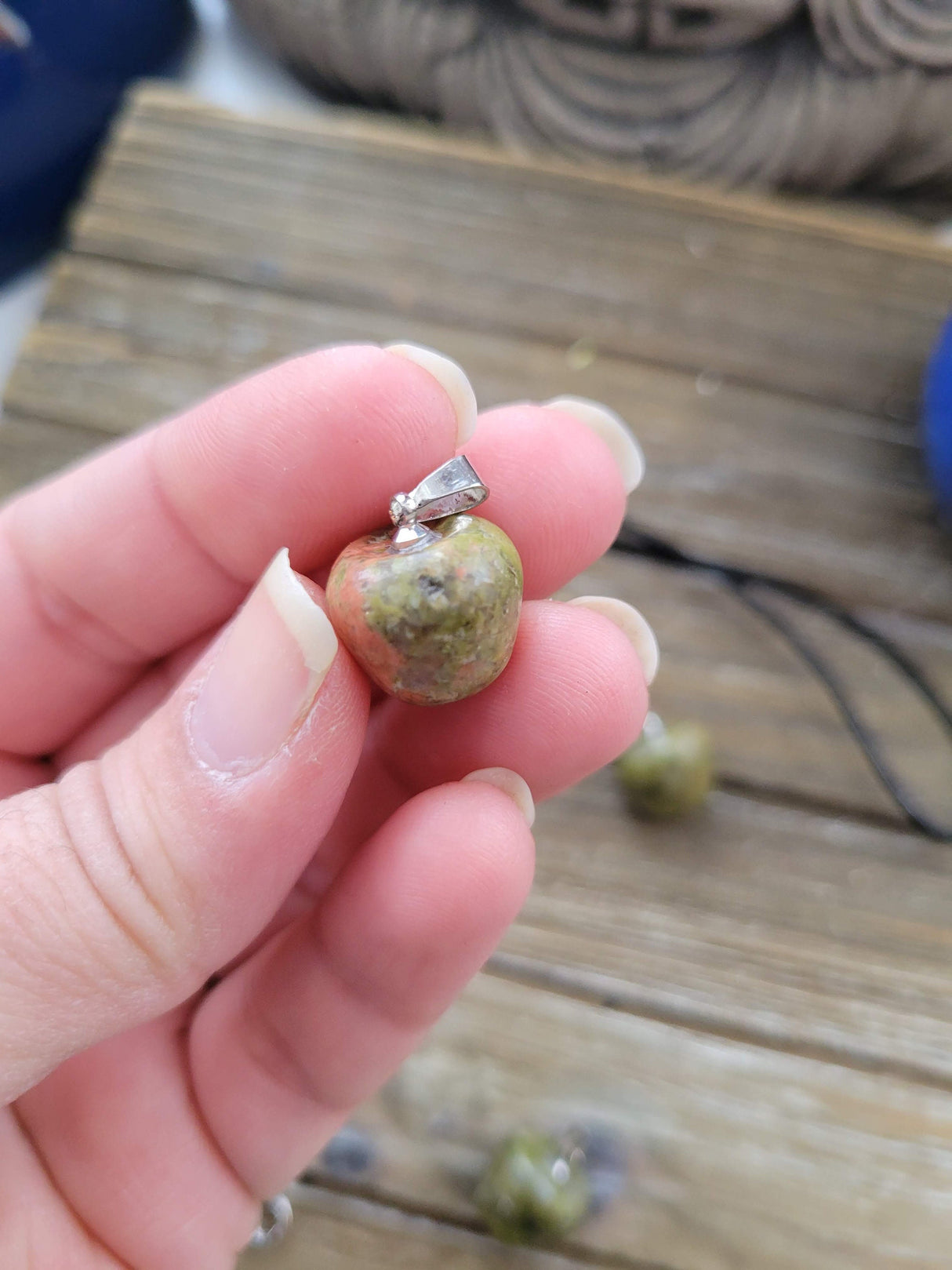 Unakite Apple Pendant: Crystal Necklace with Cord