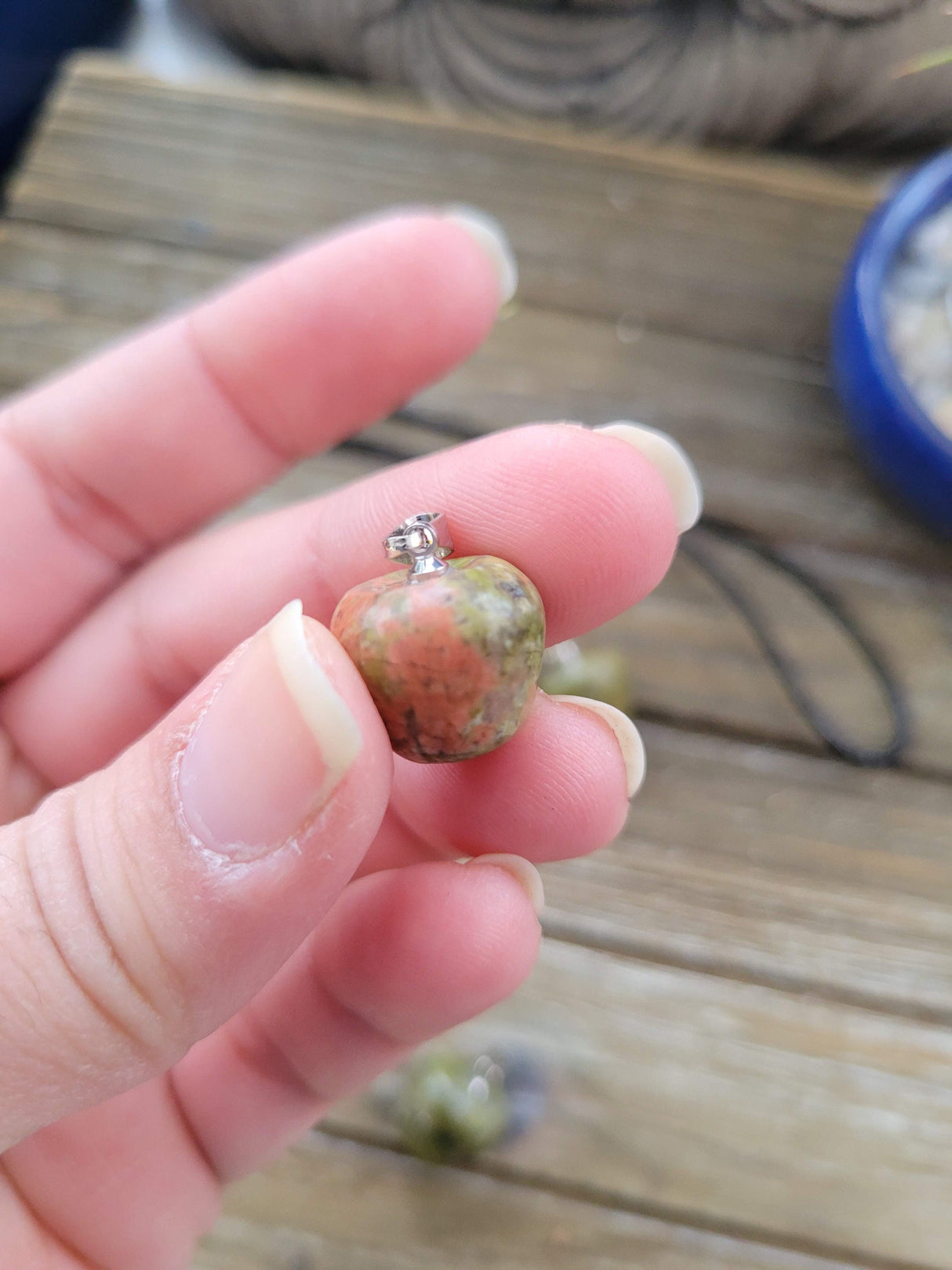 Unakite Apple Pendant: Crystal Necklace with Cord