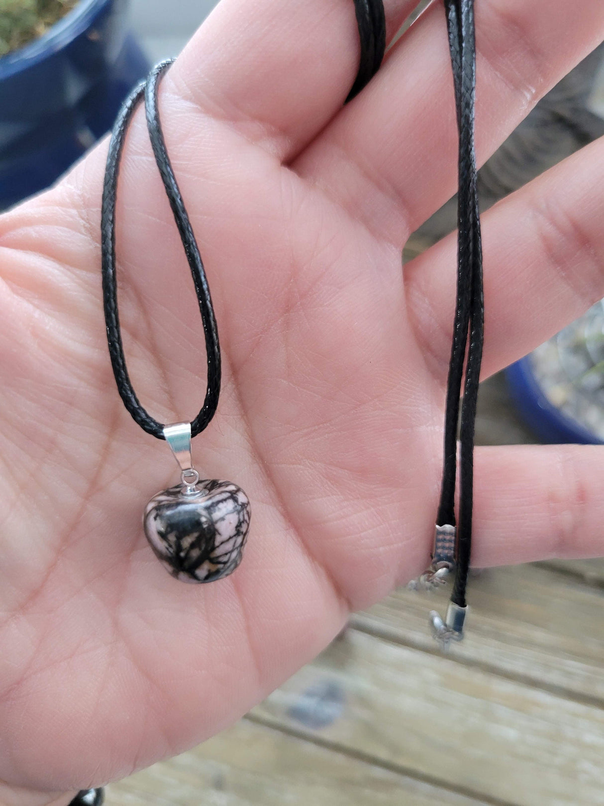 Rhodochrosite Apple Pendant: Crystal Cord Necklace