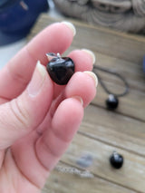 Obsidian Apple Pendant, Crystal Cord Necklace