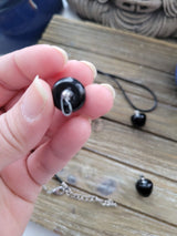 Obsidian Apple Pendant, Crystal Cord Necklace