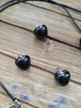 Obsidian Apple Pendant, Crystal Cord Necklace