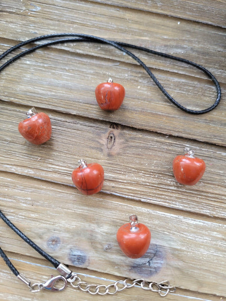 Red Jasper Apple Pendant Necklace: Natural Crystal Charm