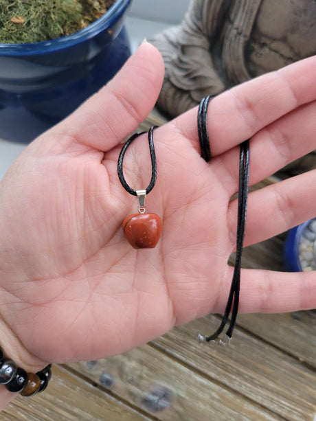 Red Jasper Apple Pendant Necklace: Natural Crystal Charm