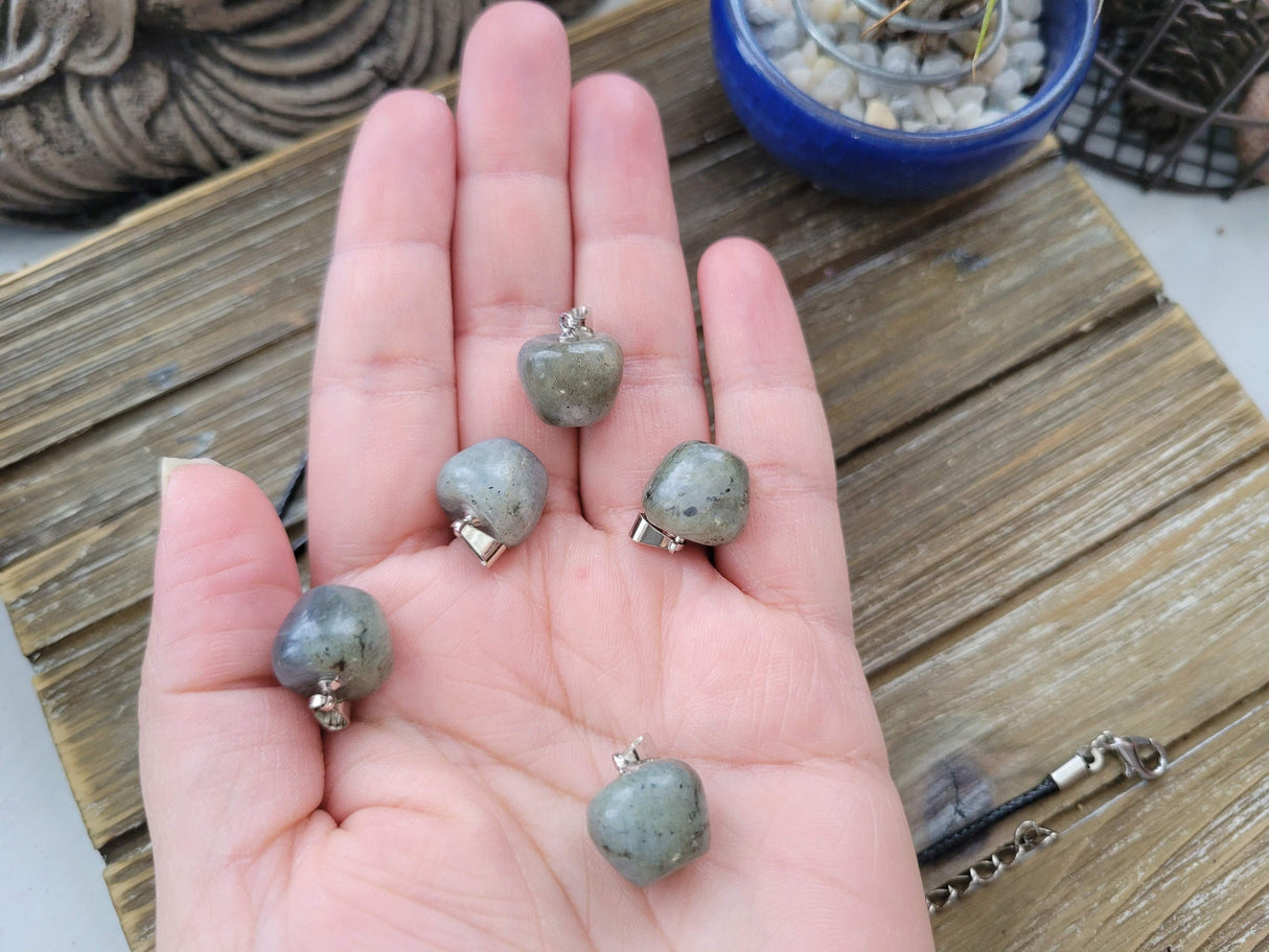 Labradorite Apple Pendant: Crystal Necklace with Cord