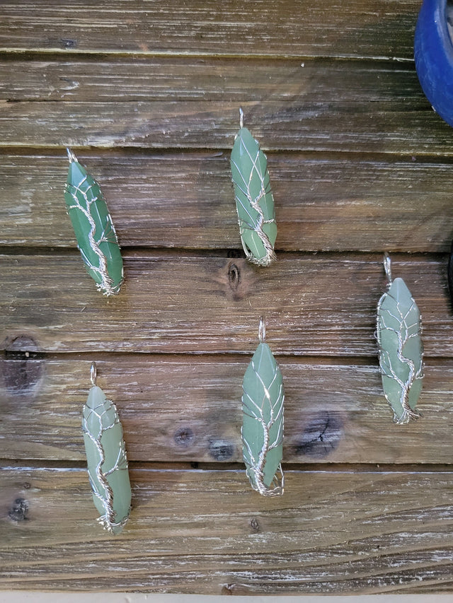 Green Aventurine Tree of Life Pendant: Wire Wrapped Crystal Jewelry