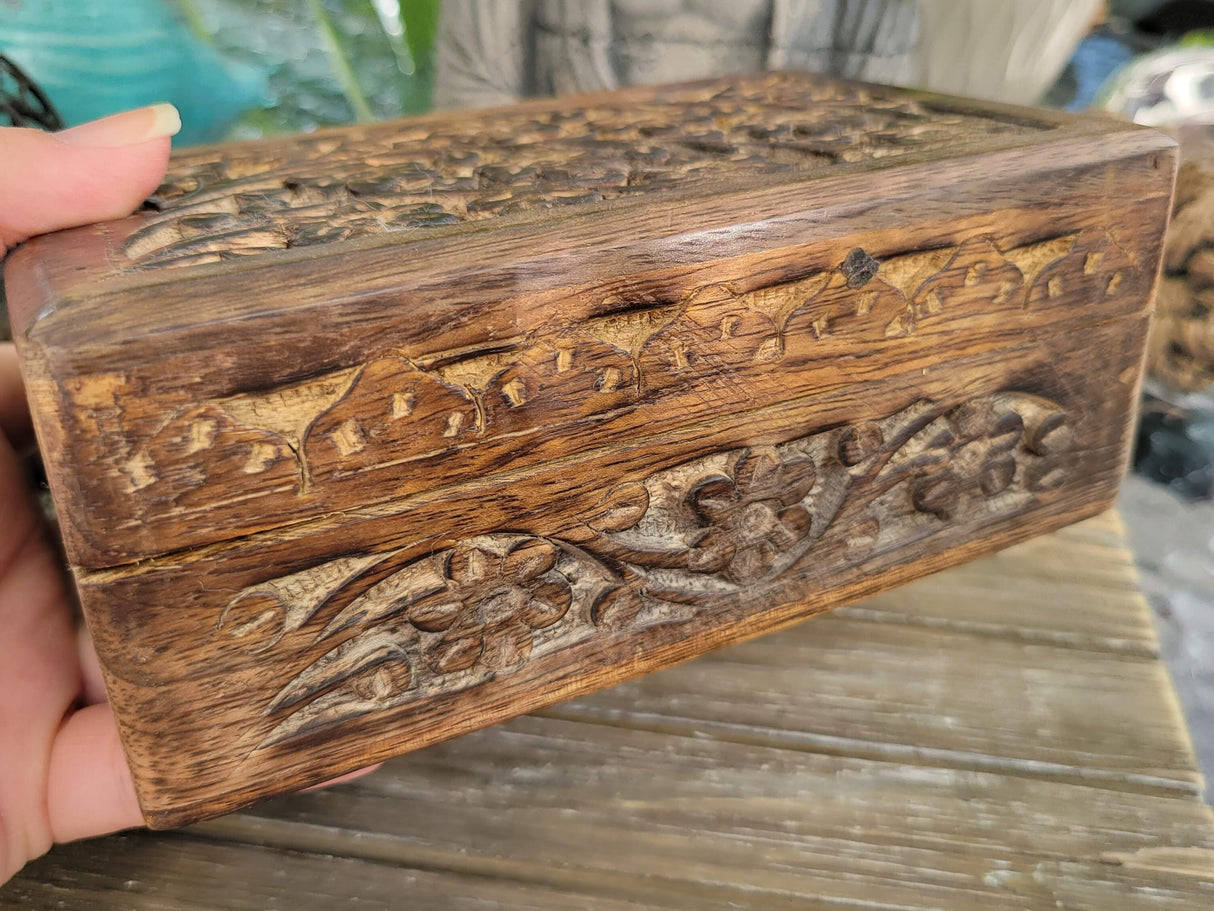 Floral Carved Wood Box: Witch Altar, Tarot, Runes