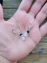 Selenite & Onyx Dangle Earrings: Hypoallergenic Crystal Jewelry