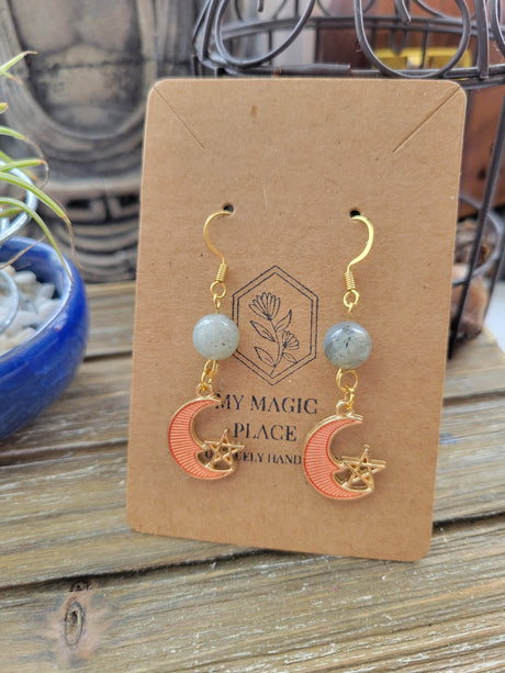 Crystal Bead Dangle Earrings: Gold Celestial Jewelry