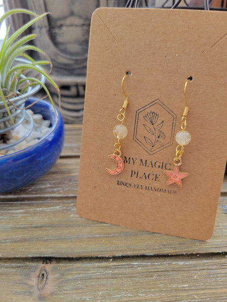 Crystal Bead Dangle Earrings: Gold Celestial Jewelry