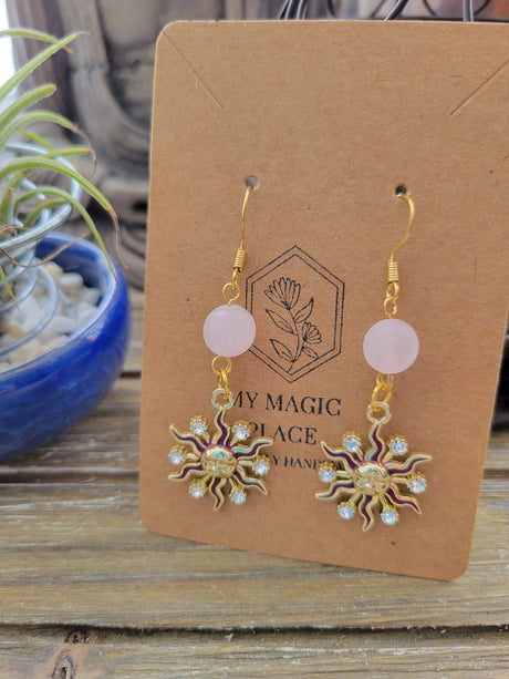 Crystal Bead Dangle Earrings: Gold Celestial Jewelry