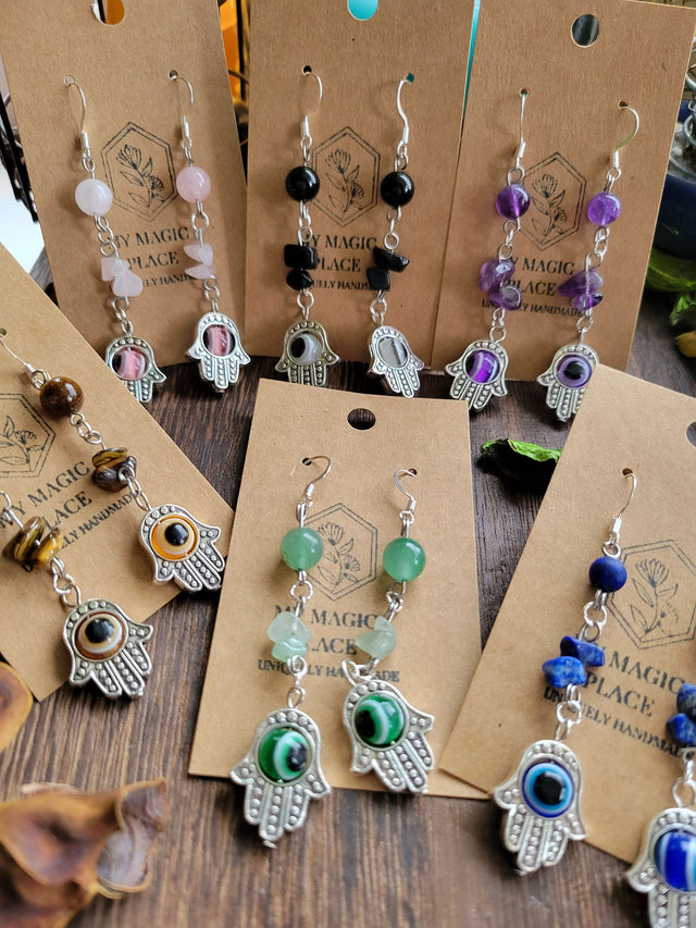 Evil eye protection earrings , evil eye crystal earrings