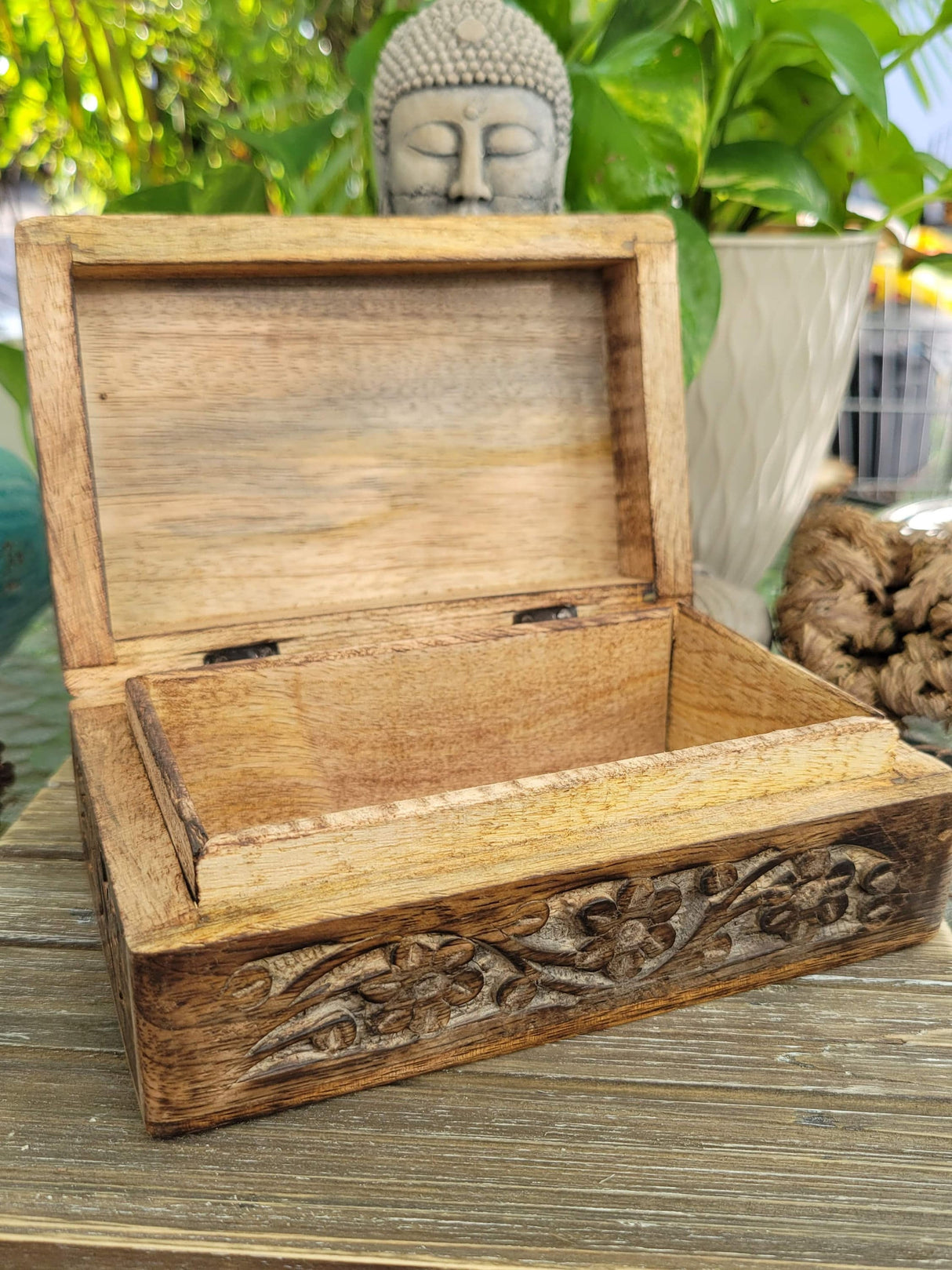 Floral Carved Wood Box: Witch Altar, Tarot, Runes