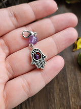 Hamsa Hand Pendant: Mixed Stone Bead, Evil Eye Charm