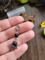 Hamsa Hand Pendant: Mixed Stone Bead, Evil Eye Charm
