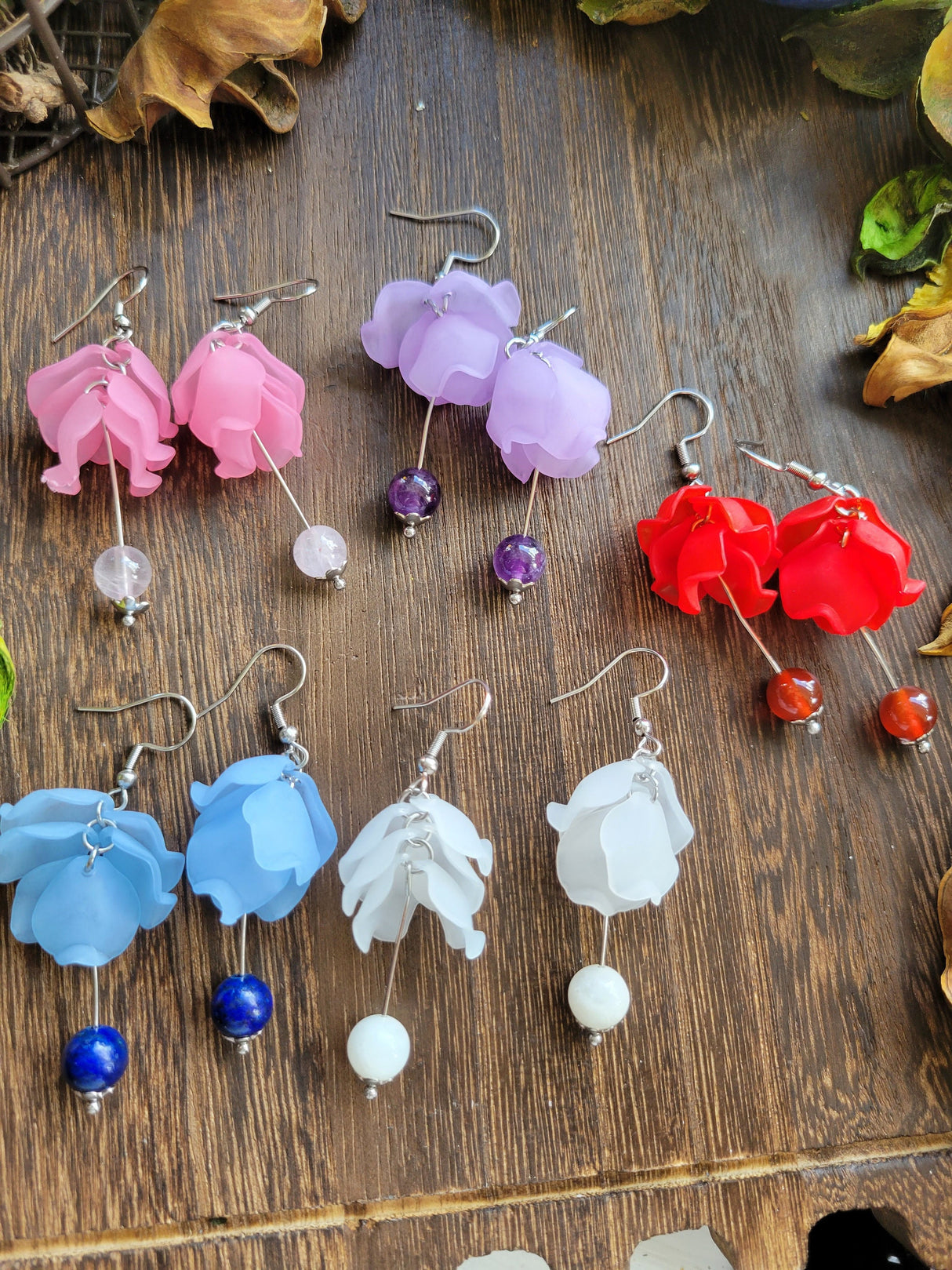 Flower Petal Dangle Earrings: Gemstone Crystal Earrings