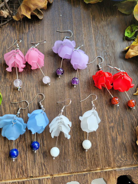 Flower Petal Dangle Earrings: Gemstone Crystal Earrings
