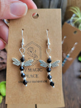 Handmade Glass Beaded Dragonfly Earrings: Silver Alloy Dangles