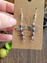 Handmade Glass Beaded Dragonfly Earrings: Silver Alloy Dangles