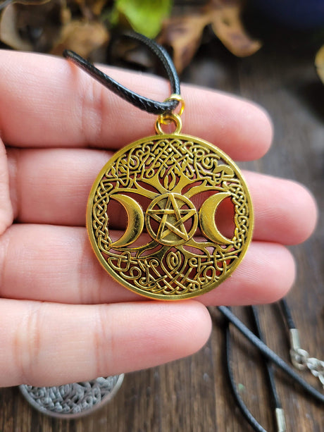 Triple Moon Pentagram Charm: Round Talisman Protection Jewelry