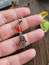Hamsa Hand Pendant: Mixed Stone Bead, Evil Eye Charm