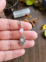 Hamsa Hand Pendant: Mixed Stone Bead, Evil Eye Charm
