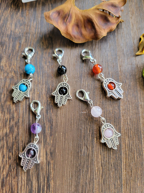 Hamsa Hand Pendant: Mixed Stone Bead, Evil Eye Charm
