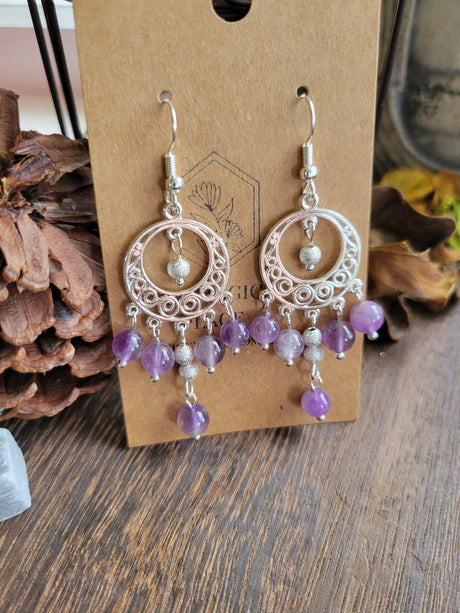 Natural Gemstone Chandelier Earrings, Crystal Earrings