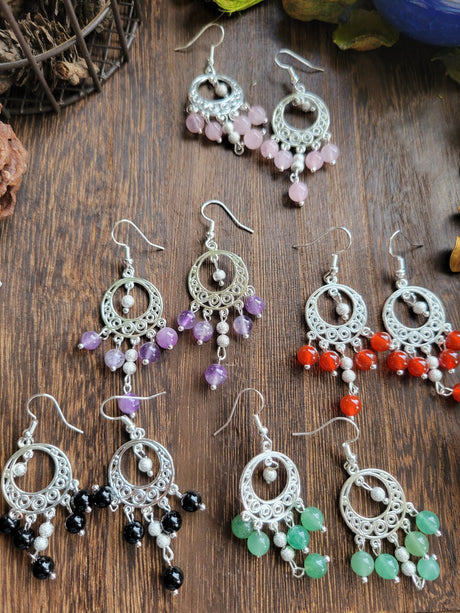 Natural Gemstone Chandelier Earrings, Crystal Earrings