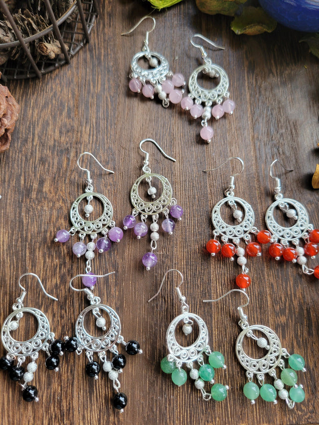 Natural Gemstone Chandelier Earrings, Crystal Earrings