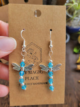 Handmade Glass Beaded Dragonfly Earrings: Silver Alloy Dangles
