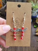 Handmade Glass Beaded Dragonfly Earrings: Silver Alloy Dangles